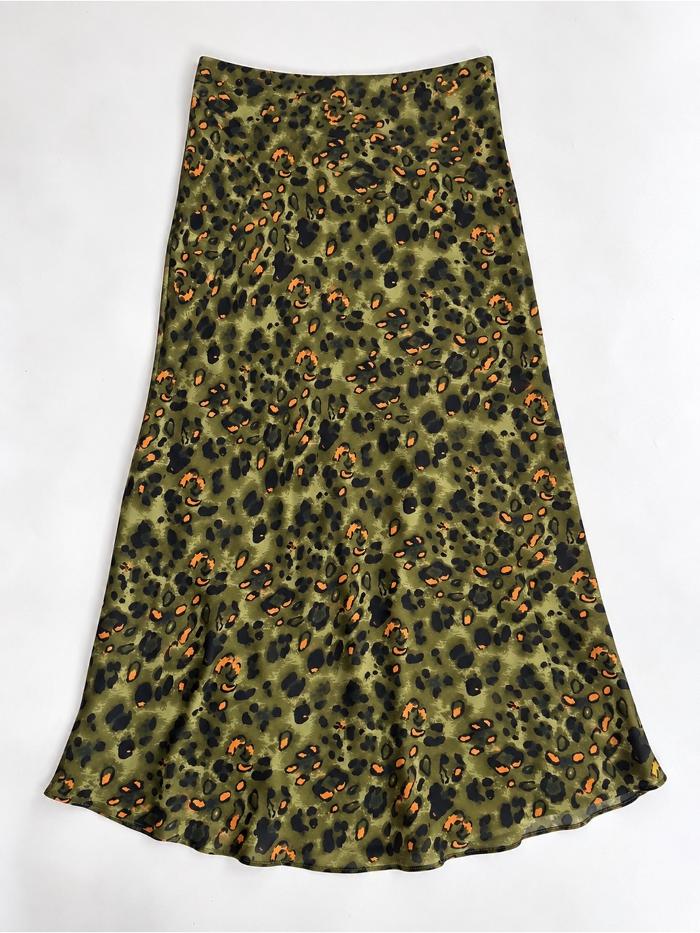 Nasty Gal Olive Green Leopard Print Satin Midi Drop Skirt Size 4 - Picture 4 of 6